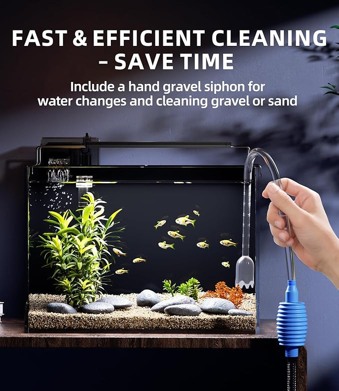 5 Gallon Fish Tank Aquarium Kit with Filter, LED Light with Timer, Siphon Vacuum Cleaner, Lid, Self-Cleaning Glass Rimless Betta Tank
