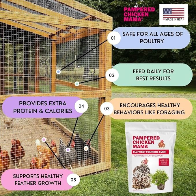 Pampered Chicken Mama Backyard Chicken Molting Supplement: Fluffiest Feathers Ever Backyard Chicken Feed and Supplies for Hens (6 Pound Economy Size)