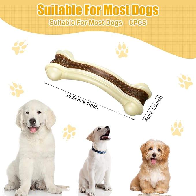 Sosation 6 Pcs Dog Toys for Aggressive Chewers Nylon Beef Flavor Bones Tough Puppy Teething Toys Puppy Chew Bones for Large Medium Small Breed Dogs Puppies Pets Chew Toys(Small)
