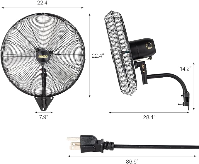 ROVSUN 20" Wall Mounted Fan, High Velocity Industrial Wall Fan, Max 4710 CFM with Wide Angle Oscillating, Suit for Commercial, Residential, Garage, Shop, Greenhouse, Gym, 2-Pack