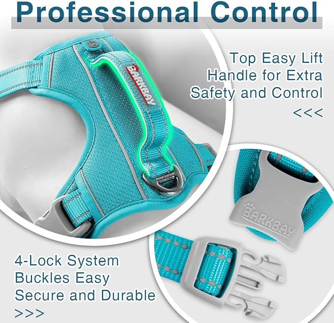 BARKBAY Dog Harness No Pull with ID Tag Pocket - Heavy Duty, Reflective, Easy Control for Large Dogs(Ocean Blue,XL)