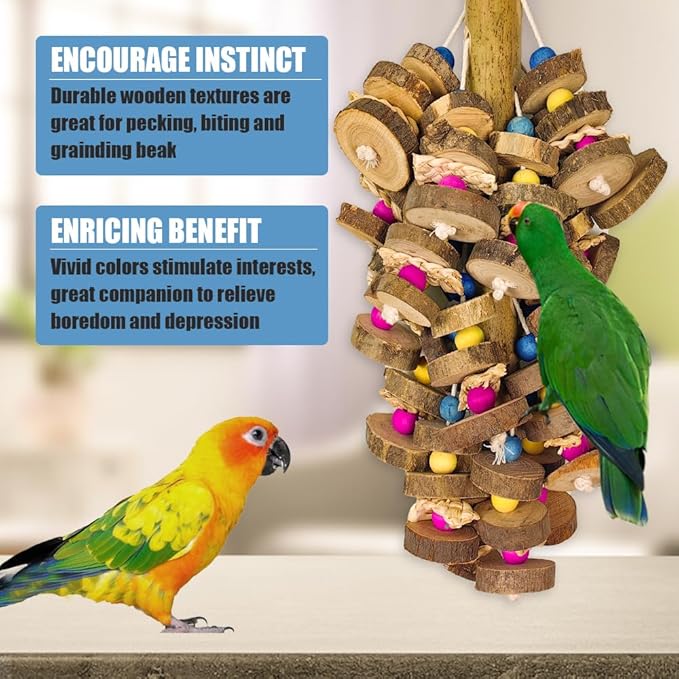 Extra Large Bird Parrot Toys- 19.7 inch Multicolored Natural Wooden Block Parrot Chewing Toy Suggested for Macaws cokatoos, African Grey and a Variety of Amazon Parrots. (Large Size)