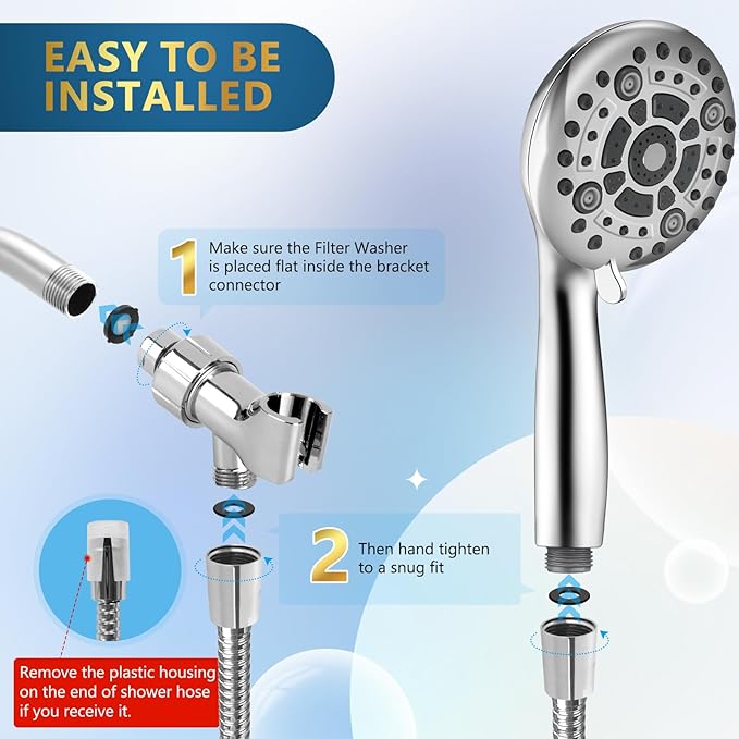 6 Spray Modes High Pressure Handheld Showerhead Set Upgraded 5 Inches Shower Head with Handheld Spray Premium Chrome Handheld Shower Head 60 Inches Stainless Steel Hose-1-Min Install