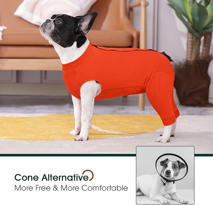Kuoser Dog Recovery Suit for Rear Legs, Dog Surgical Suit with Pants Cover to Prevent Licking Wounds, Dog Onesie for Surgery Female Spay Male Neuter, Anti Licking Dog Recovery Leg Sleeve, Orange M