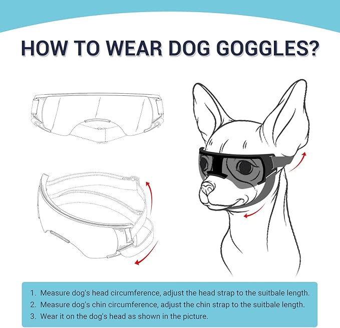 Lesypet Dog Sunglasses Small Breed, Dog Goggles for Small Dogs Windproof Anti-UV Glasses for Dogs Outdoor Eye Protection, Black