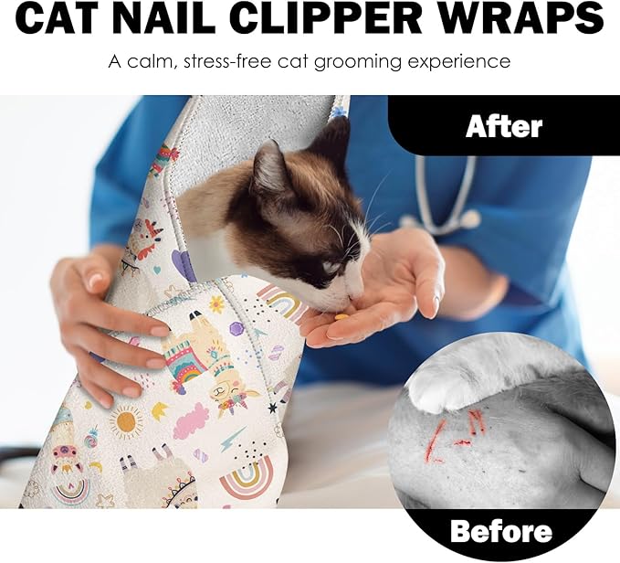 27.6"Cat Grooming Wrap, Self Adhesive Cat Wrap for Cutting Nails, Anti-Escape Calming Cat Swaddle Wrap for Medicine Ear Cleaning, Alpaca Anti-Scratch Cats Burrito Restraint Blanket, Practical Pet Tool