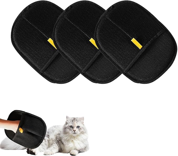 2025 Upgraded Pet Hair Removal Glove |Double-Sided – Reusable Grooming & Bathing Glove for Dogs and Cats |Soft Silcone Touch |Easy Deshedding and Cleaning Mitt (Black, 3 PCS)