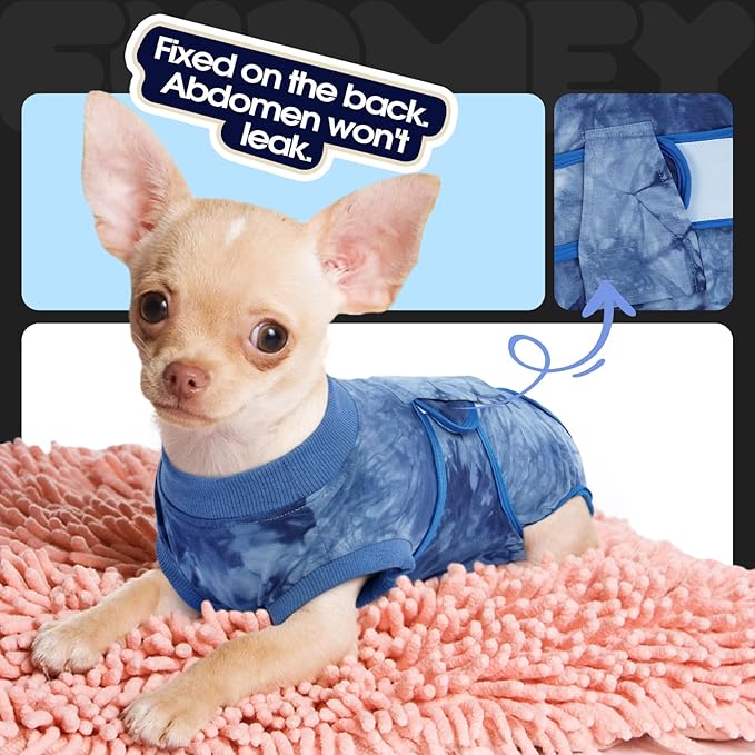 FUAMEY Recovery Suit for Dogs After Surgery,Soft Breathable Dog Bodysuit E-Collar & Cone Alternative Surgical Suit,Male Female Dog Neuter Spay Suits Anti Licking Wounds Onesie Blue Tie Dye XS