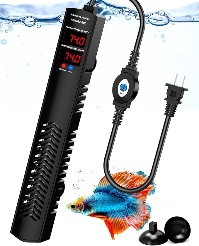 Aquarium Heater for 75 100 120 Gallon, 500W Submersible Fish Tank Water Heater with Accurate Temperature Control, Over-Temp Protect, Auto Shut-Off, Quick Heat up for Saltwater & Freshwater