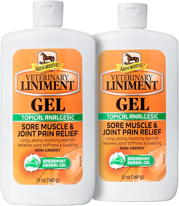 Absorbine Veterinary Liniment Gel, Topical Menthol Analgesic Rub for Sore Muscle, Joint & Arthritis Pain Relief, 12oz Bottle 2-Pack