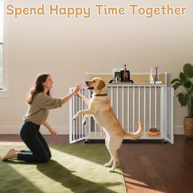 42inch Dog Crate Furniture, Medium Dog Kennel Indoor, Decorative Pet House End Table, Wooden Cage Kennel Indoor, Heavy Duty Dogs Crate Furniture for Large and Medium