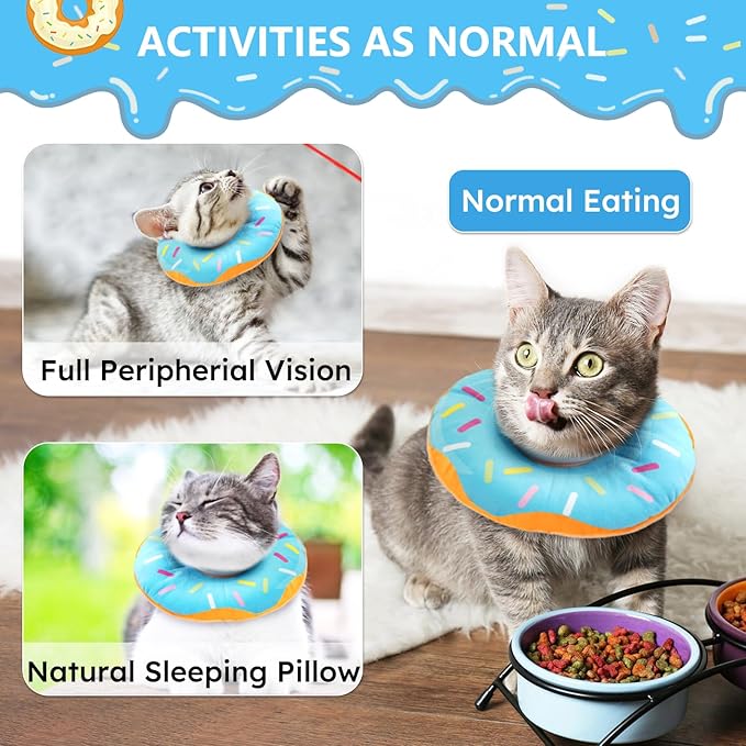 Cat Cone Collar Soft, Cat Recovery Collar for Wound Healing Cute Cat Adjustable Cat Cones to Stop Licking Comfortable Lightweight Neck Elizabethan Collars for Cats