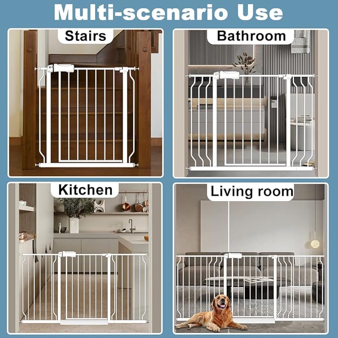 29-34 Inch Wide Baby Gate for Stairs Dog Gate Indoor Pressure Mounted No Drill Safety Child Gates for Kids or Pets Auto Close Pet Gates White