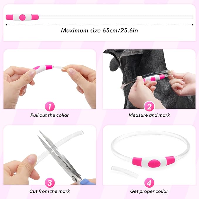 BSEEN Light Up Dog Collar, Rechargeable LED Dog Collar Waterproof Glowing Pet Collar TPU Cuttable Lighted Puppy Collar Safety Dog Lights for Night Walking (Pink 70cm)