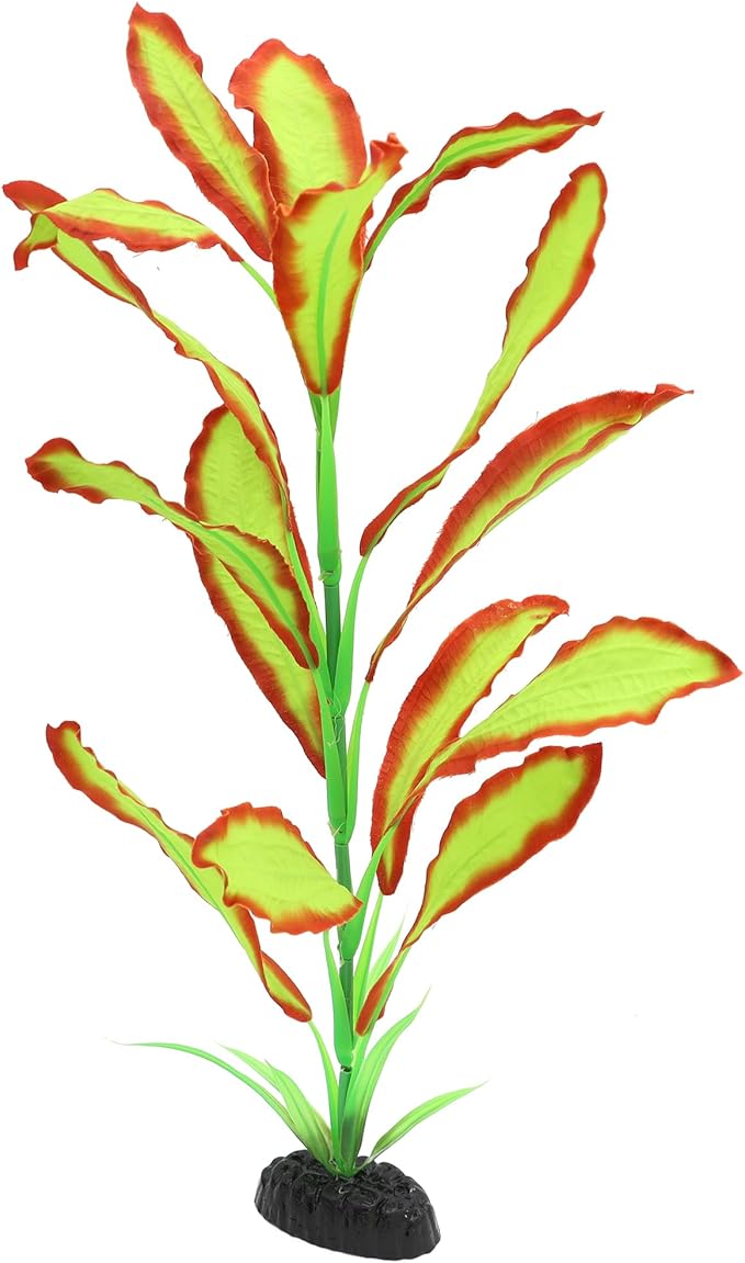 ALEGI Silk Aquarium Plants, 16 Inch Artificial Silk Plants Decorations for Fish Tank,Aquarium Décor Plastic Plants (Light Green with Red, 2 Pack)
