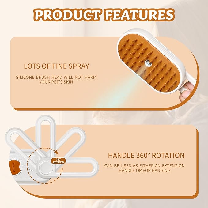 Cat/Dog Brush for Shedding - Steam Brush with Water, Hair Comb and Steamer for Pet Grooming (NEW WHITE)