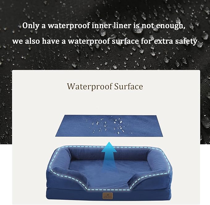 Bedfolks Orthopedic Dog Bed XL, Waterproof Dog Sofa Bed for Extra Large Dogs, Egg Foam Pet Couch Bed with Removable Washable Cover and Nonslip Bottom, Navy Blue