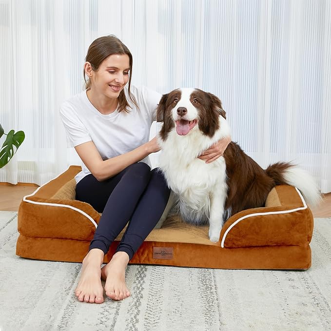 Comfort Expression Large Dog Beds Waterproof Orthopedic Foam Dog Sofa Beds Comfy Pet Bed with Washable Removable Cover & Non-Slip Bottom(Large,Caramel)