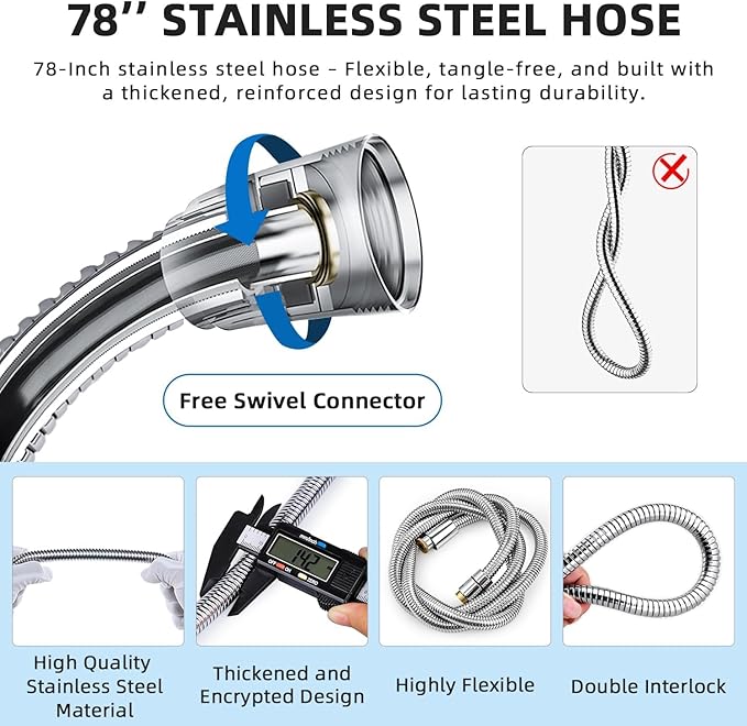 G-Promise Dog Shower Sprayer Attachment for Fast and Clean Pet Showering, Multifunctional Shower, Metal Diverter, 78 Inch Extra Long Hose, No Drill Hook, Dog Washing-Bathingroom (Chrome)