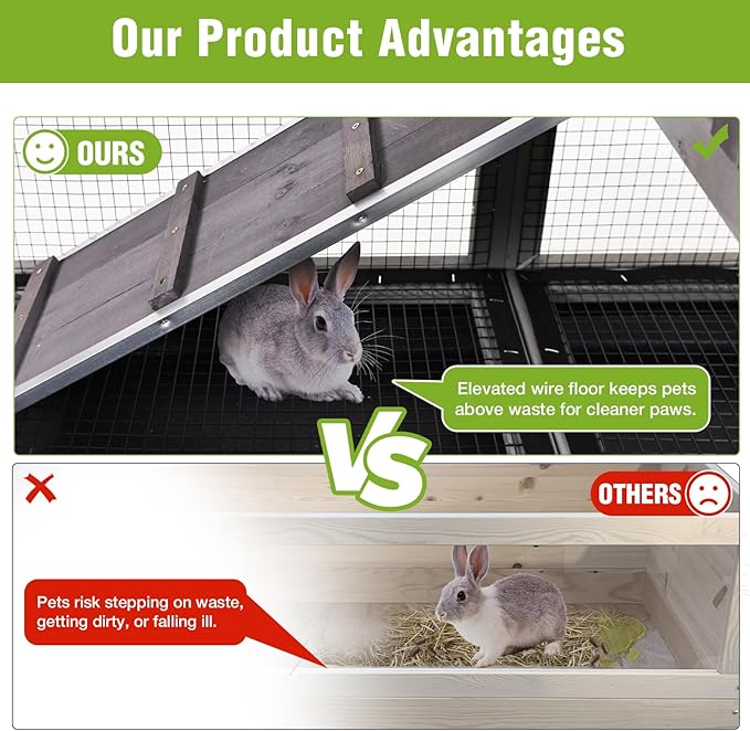 2-Story Rabbit Hutch Indoor Bunny Cage Outdoor Guinea Pig House with Wire Mesh Floor, Leak-Proof Trays, Lockable Wheels for Rabbits, Guinea Pigs, 40.6" L x 26" W x 37.6" H