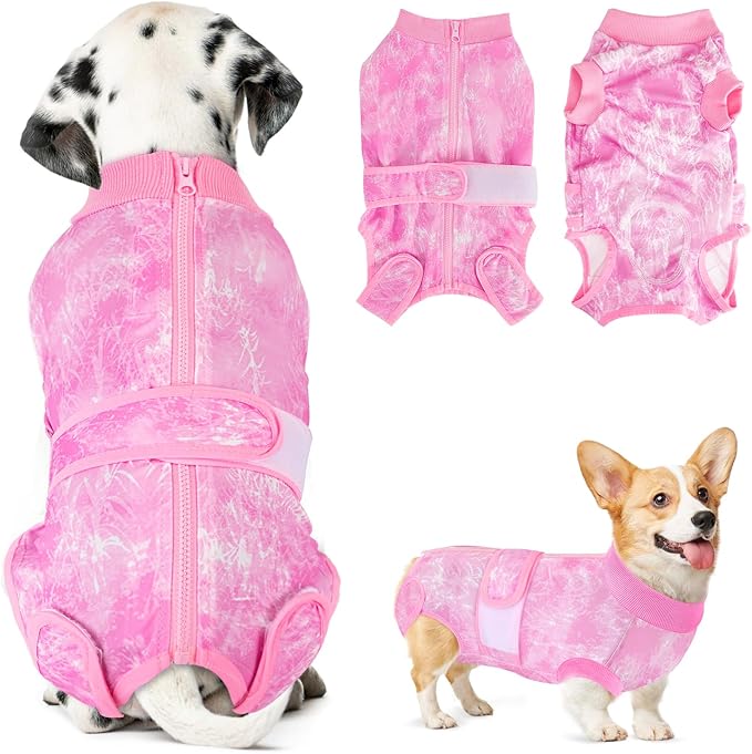 Lukovee Recovery Suit for Dogs, Zipper On Recovery Suit for Female Male Dog, Onesie Abdominal Wounds Cone E-Collar Alternative Prevent Licking Spay Recovery Suit (2TPI,M)