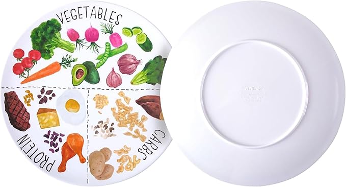 9" Portion Control Plate - Healthy Nutrition Plate for Adults and Teens, Melamine, Ideal for Weight Loss and Diabetes Management (4 Pack)