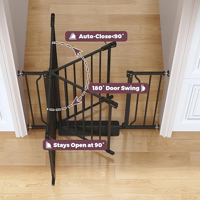 29"-51" Baby Gate for Stairs, Auto Close Stroller Friendly Dog Gate Indoor for Doorways, Pressure Mounted Baby Gate, Easy Walk Through Gate for Children & Pets, Black