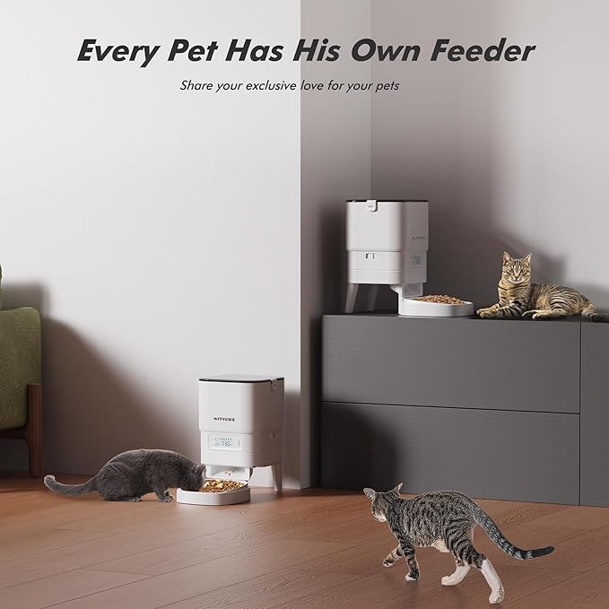 Automatic Cat Feeder - Nityers 4L Timed Cat Dry Food Dispenser, Programmable Portion Size,1-6 Meals Per Day, Dual Power Supply, Detachable Washable, Auto Pet Feeder for Cats and Small Dogs