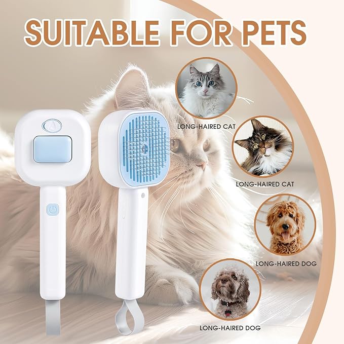 Cat Steam Brush，3 In 1 combs for indoor cats，pet steam brush for shedding,Dog shedding for Long and Short Hair Dogs and Cats Pet Grooming Brush Remove Tangled Loose Hair (Blue)