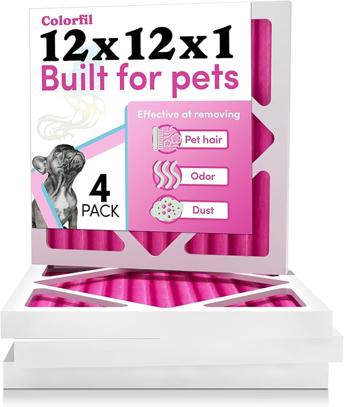 Colorfil 12x12x1 Air Filter (4-Pack) | Made in the USA | Color Changing | Remove Cat and Dog Odor | MERV 8 for Pet Hair Dander and Dust | 11.75"x11.75"x0.75" Exact Size