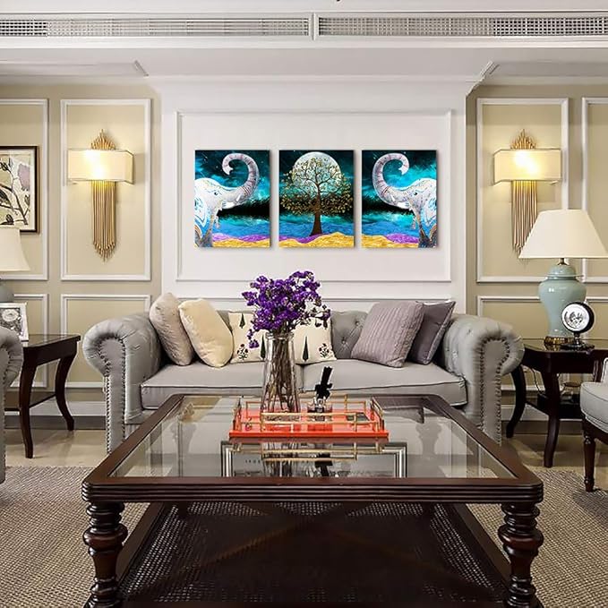 Canvas Wall Art for Living Room ,farmhouse bathroom Wall decor blue abstract Animal landscape painting,modern family kitchen Bedroom Decoration elephant Canvas art pictures Artwork for home walls