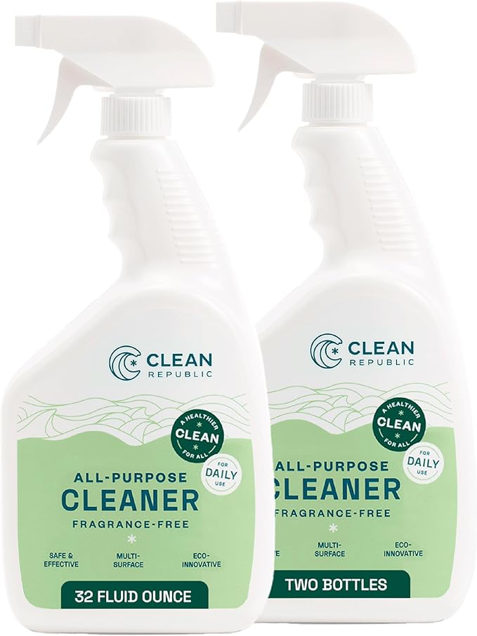 Clean Republic All-Purpose Cleaner, Daily Use Cleaning Spray for Kitchens, Bathrooms, and More, 32 Fluid Ounce Bottle, 2-Pack