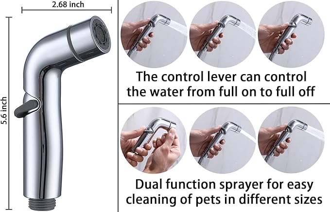 G-Promise Dog Shower Sprayer Attachment for Fast and Clean Pet Showering, Multifunctional Shower, Metal Diverter, 100 Inch Extra Long Hose, No Drill Hook, Dog Washing-Bathroom (Chrome)