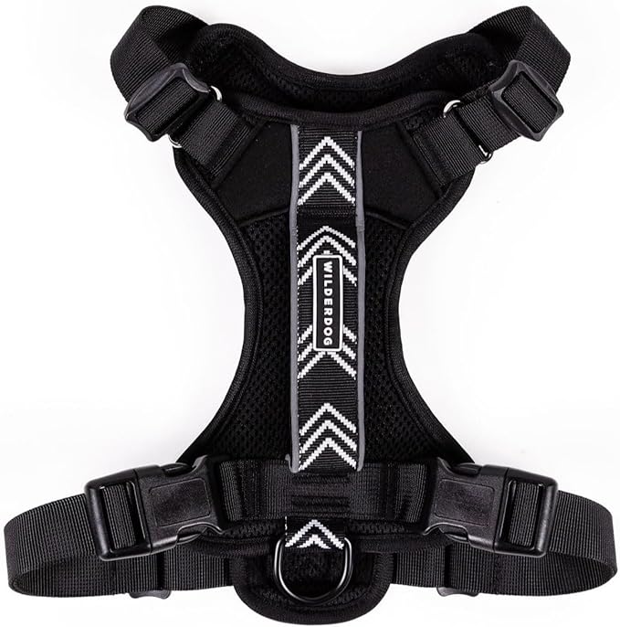 Wilderdog Lightweight Dog Harness with Reflective Straps - Medium - Black