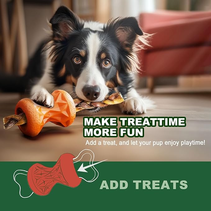 Rubber Dog Toys Treat Dispensing - Super Tough Treat Toys for Aggressive chewers Small, Medium and Large Dog Toys IQ Training (Orange)