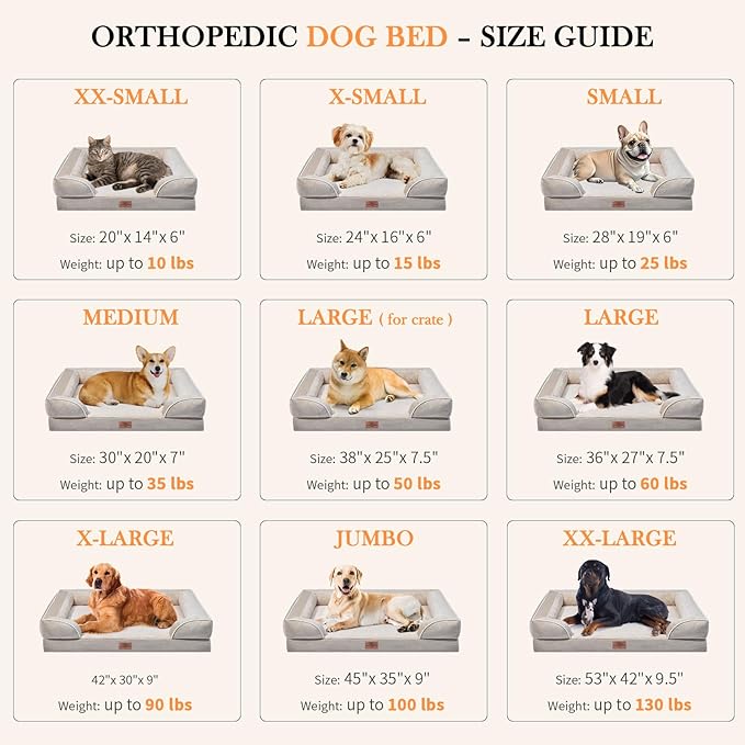 Comfort Expression Small Dog Beds Waterproof Orthopedic Foam Dog Sofa Beds for Medium Dogs Comfy Pet Bed with Washable Removable Cover & Non-Slip Bottom(Small,Beige)