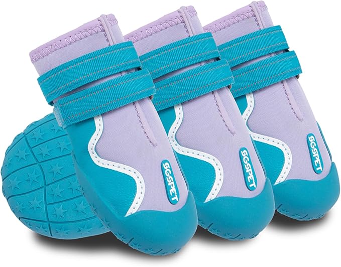 Dog Shoes, Waterproof Dog Boots & Paw Protectors with Anti-Slip Sole, 4pcs/Set Pet Dog Booties, Reflective Dog Shoes for Small Medium Large, Winter Snowy Summer Hot Pavement (Blue, 5# (M))