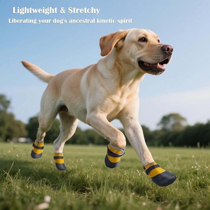 Dog Shoes Lightweight Dog Boots-Breathable Knitted Paw Protector with Adjustable Strap for Hot Pavement, Rain Walking, Hardwood Floors Anti Slip Reduce Noise, Prevent Licking Paws(Yellow,XXL)