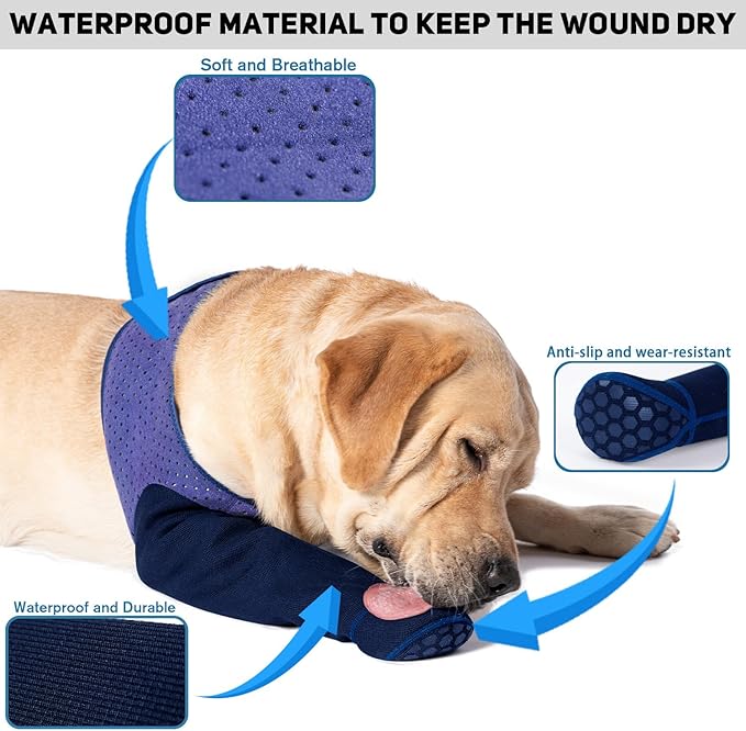 COODEO Dog Socks to Prevent Licking Paws, Healing Boots & Paw Protectors with Non-Slip Bottoms for Wound Protection, Waterproof Sleeve Shoes for Licking（Purple，L_Left