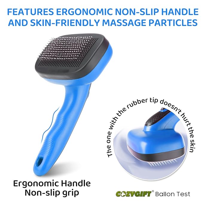 Dog Brush Kit – 3 PCS Grooming Set with Self-Cleaning Brush, Undercoat Rake & Pet Bath Brush. Great for Shedding, Tangles & Dirt Removal – Ideal for Long & Short Haired Dogs & Cats, Blue