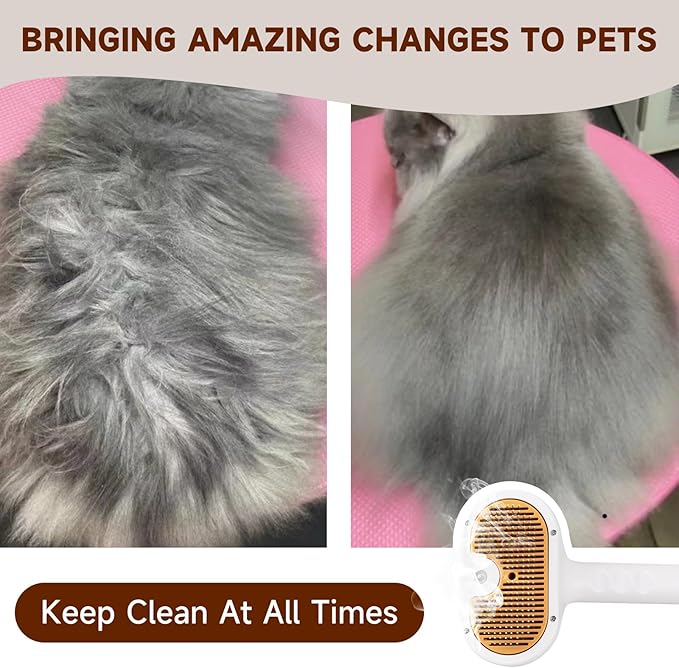 Pet Steam Brush for Dog & Cat–3-in-1 Spray Hair Removal Comb–Steam Brush for Shedding & Grooming–Water Brushes for Long & Short Haired Pets–Spritz Defur Comb–Includes Waterless Shampoo & Eye Wipes