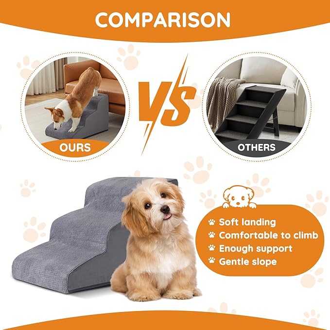 Dogs Steps for Bed, Dog Stairs for Small Dogs, 2-Step Dog Ramp for Bed, Couch, Sofa, and Chairs, Non-Slip Bottom Design, Cat Scratching, High Density Foam Portable Pet Step, Indoor, Grey