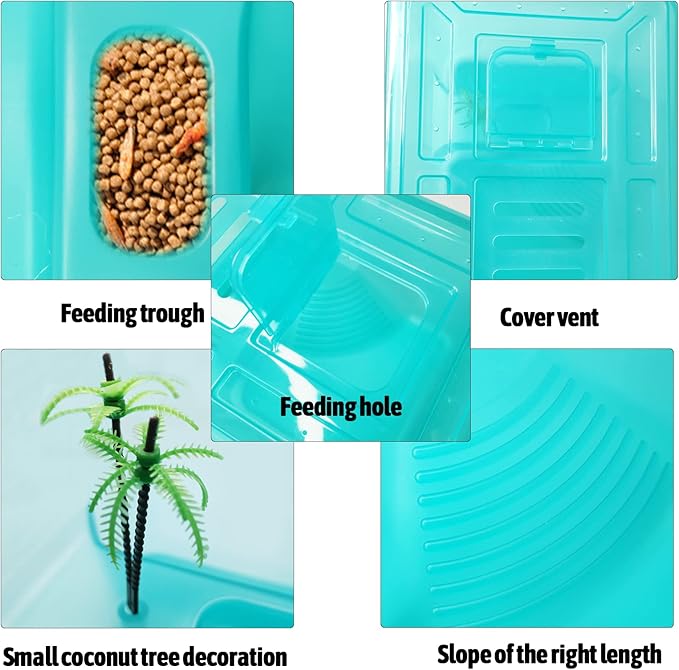 Fhiny Turtle Tank with Lid, Plastic Reptile Terrarium Turtle Breeding Box with Basking Platform Tortoise Aquarium for Crayfish Hermit Crabs Geckos Lizards Habitat Prevent Escaping (Small)