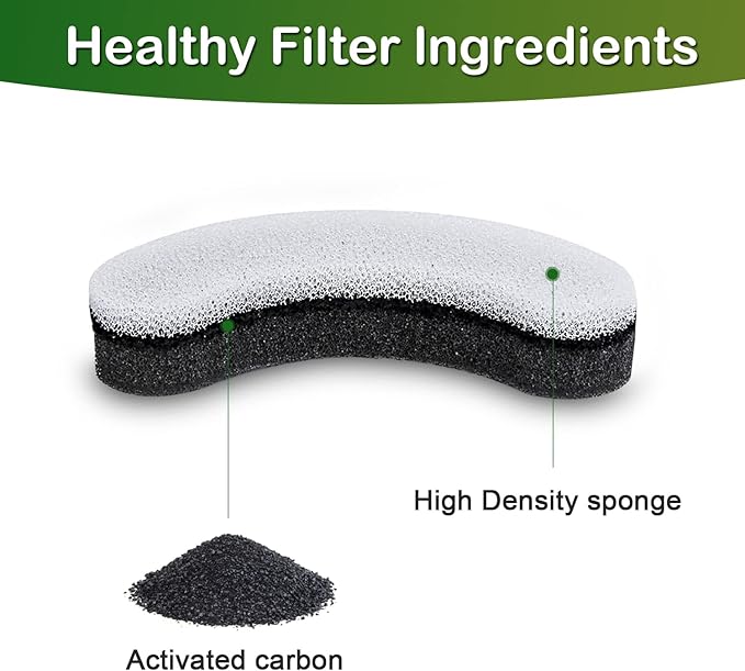 Cat Water Fountain Filter,Arc-Shaped Sponge Activated Carbon Cat Fountain Filter Replacement Filters Compatible WF050 & WF100 Automatic Pet Water Fountain (12 Pack)