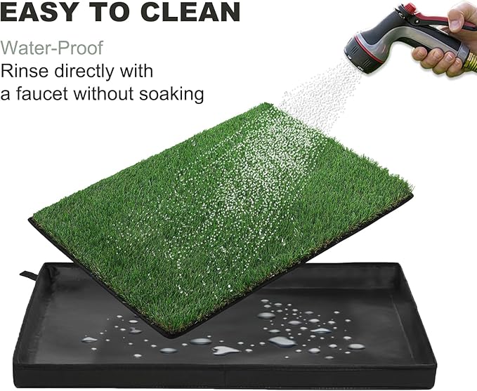 Dog Grass Pad with Foldable Dog Litter Box, Small Liner Base (23”×15”) for Balcony, 2 Artficial Grass Pee Pads for Dogs, Pee Pad Holder, Potty Training