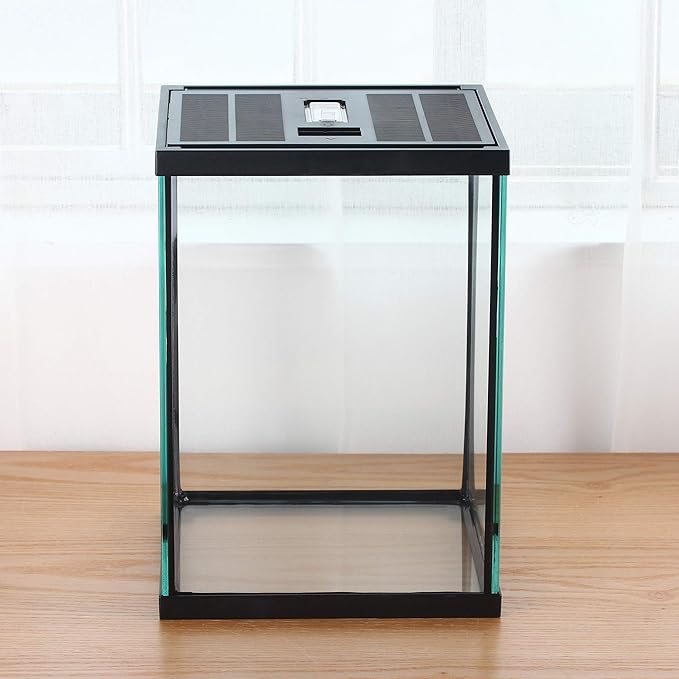 crapelles Black Small Vertical Insect GlassTerrarium, 7.8x7.8x10.8'' Reptile Tank, for Tarantula Larvae Caterpillar Frog Snail Spider Hermit Crab Habitat Container House Cricket Breeding Box