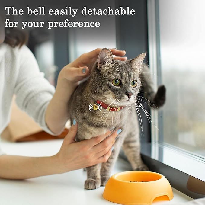 OOPSDOGGY Rolled Leather Cat Collar with Bell - Reflective Kitten Collar with Safety Elastic Strap - Adjustable Small Pet Collars for Boy Girl Cats (Teal)