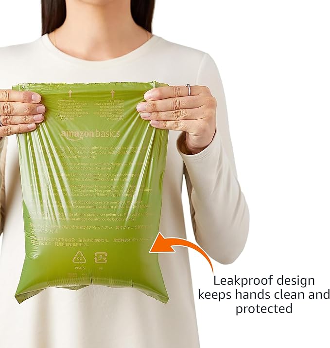 Amazon Basics Dog Poop Bags with Dispenser, 270 Count, Enhanced for Guaranteed Leakproof, Lavender Scented, Includes Leash Clip