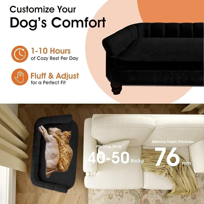 Dog Couch Sofa Bed, Comfortable Pet Sofa for Large and Medium Dogs, Soft Velvet Cushion, Durable Dog Furniture for Living Room