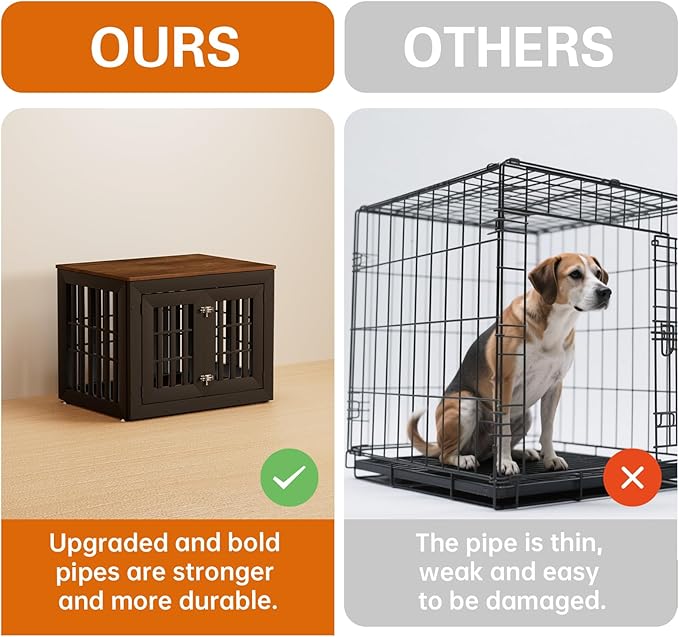 32" Heavy Duty Dog Crate Furniture for Small,Medium and Large Dogs,Rustic Wooden Dog Cage Kennel Indoor Furniture with Waterproof Top,Decorative Pet House Side End Table (Black & Wood)